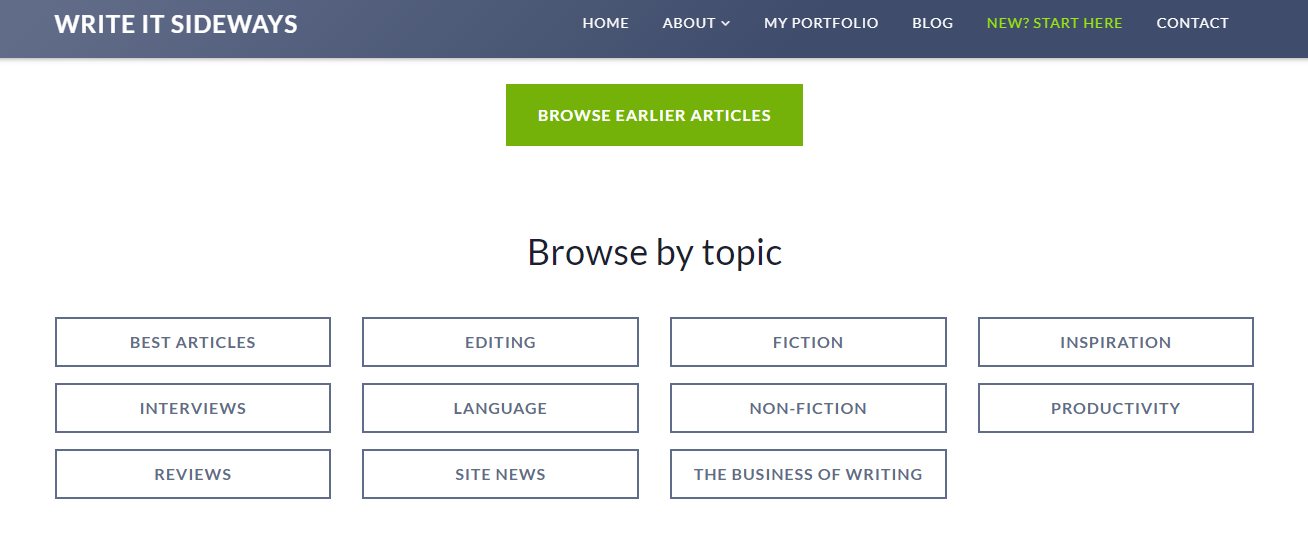Check out Write it Sideways’ navigation system on their home page. Very simple and easy.