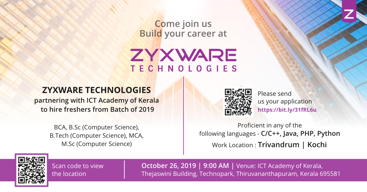 Opportunities for Freshers as Software Developer Trainees at Zyxware Technologies