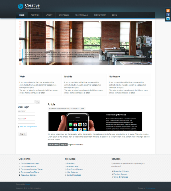 creative responsive theme desktop version