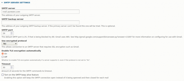 SMTP server settings