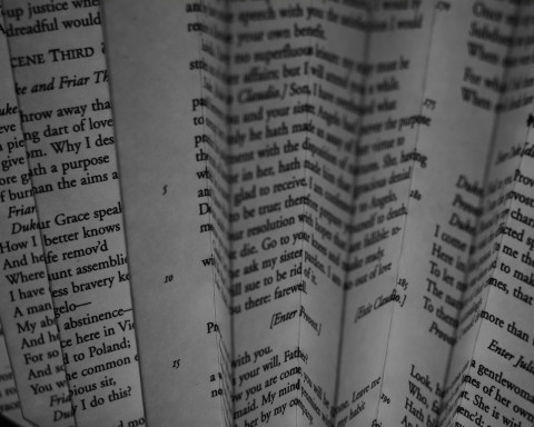 black-and-white, paper, text, print, close-up, folded, page