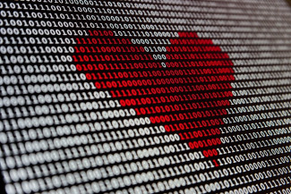 Red heart made out of binary digits, Credit: Alexander Sinn
