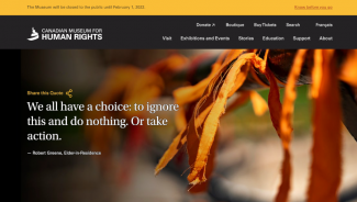 Screenshot of the website of Human Rights Museum Canada